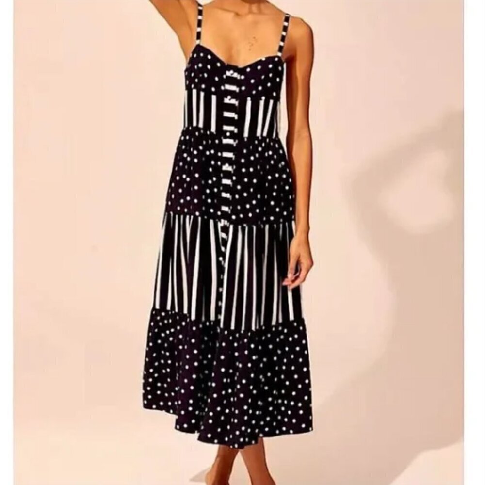 SOLID & STRIPED Revolve Tiered Polka Dot Midi Dress - Size L​​​​​​